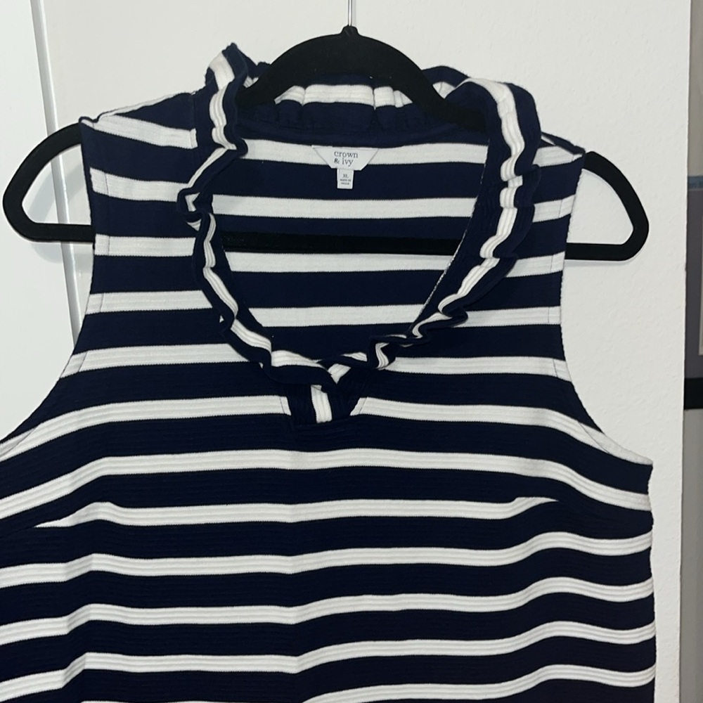 Crown & Ivy Navy and White Striped Tank Top - Picture 3 of 4